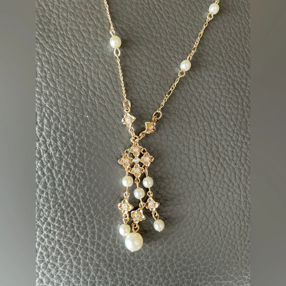 Signed NWT Vintage Gold Pearl Drop Necklace - Picture 13 of 15